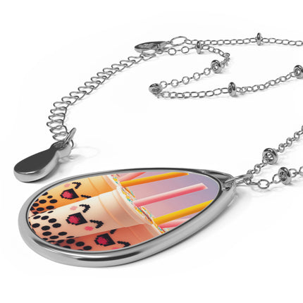 Boba Tee und Freunde lächelndes Design Themen Oval Halskette 