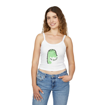 Hi Guys green dino Graphic designed Women's Spaghetti Strap Tank Top