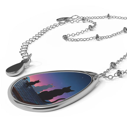 Katze schaut in den Himmel Design Themen Oval Halskette 