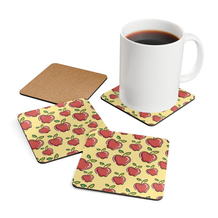 Niedliches Untersetzer-Set aus Korkholz mit Apfelmuster-Design