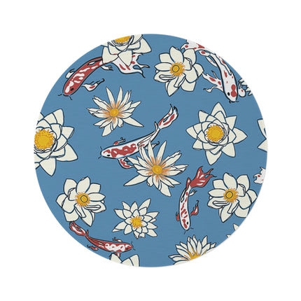 Runder Teppich mit blauem und weißem Blumenmuster 