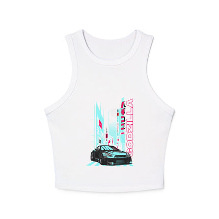 Damen Micro Rib Racer Tank Top mit Auto-Enthusiasten-Motiv