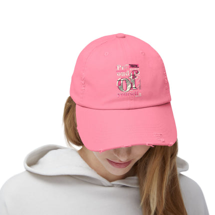 Unisex Distressed Cap mit Typografie-Motiven 