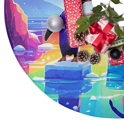 Cute 2 Penguin enjoying design themed Christmas Tree Skirts