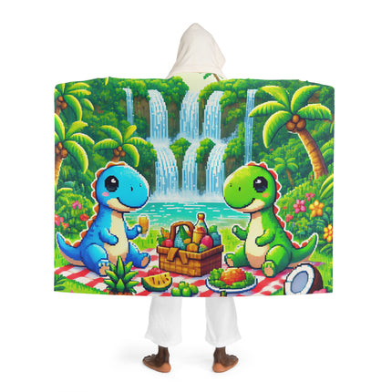 Süße Sherpa-Fleecedecke mit Kapuze und 2 Dino-Motiven 