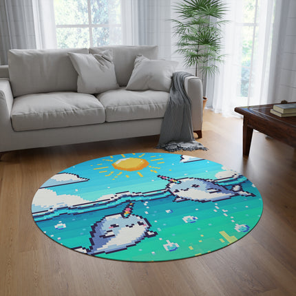 Niedlicher runder Teppich mit 2 Wal-Motiven 