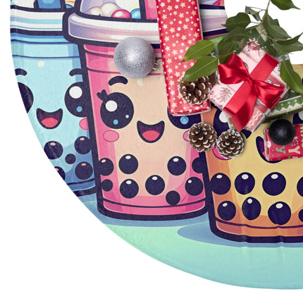Cute Boba tea and friends design themed Christmas Tree Skirts