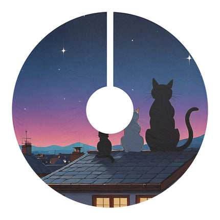 Cat looking at the sky design themed Christmas Tree Skirts