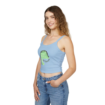Hi Guys green dino Graphic designed Women's Spaghetti Strap Tank Top
