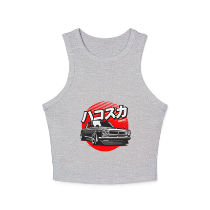 Damen Micro Rib Racer Tank Top mit Auto-Enthusiasten-Motiv