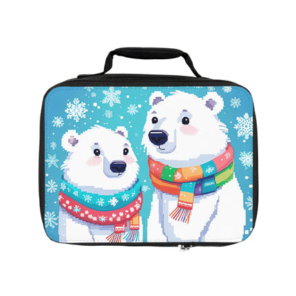 Niedliche Lunchtasche mit 2 Eisbären, die Schnee genießen 
