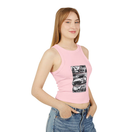 Damen Micro Rib Racer Tank Top mit Auto-Enthusiasten-Motiv