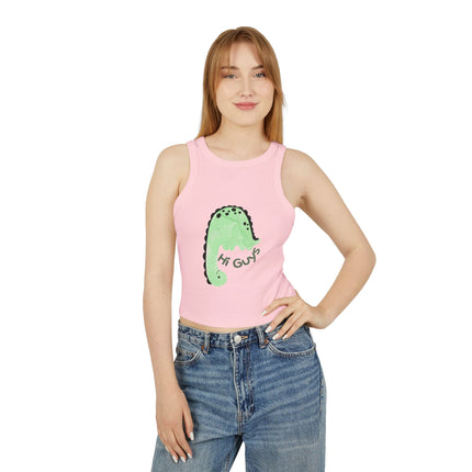 Hi Guys green dino Graphic designed Women's Micro Rib Racer Tank Top