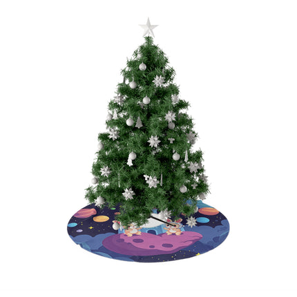 Cute 2 Bunnies In Space Pattern design themed Christmas Tree Skirts