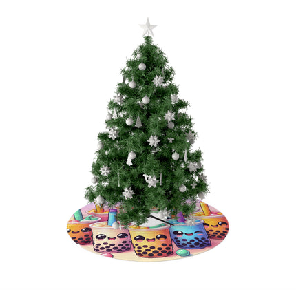 Group of Adorable Boba tea and friends design themed Christmas Tree Skirts