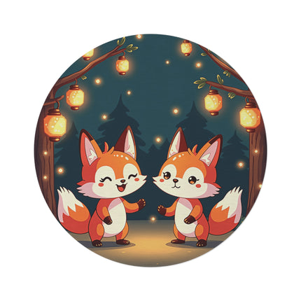 Runder Teppich mit niedlichem 2-Fuchs-Design 