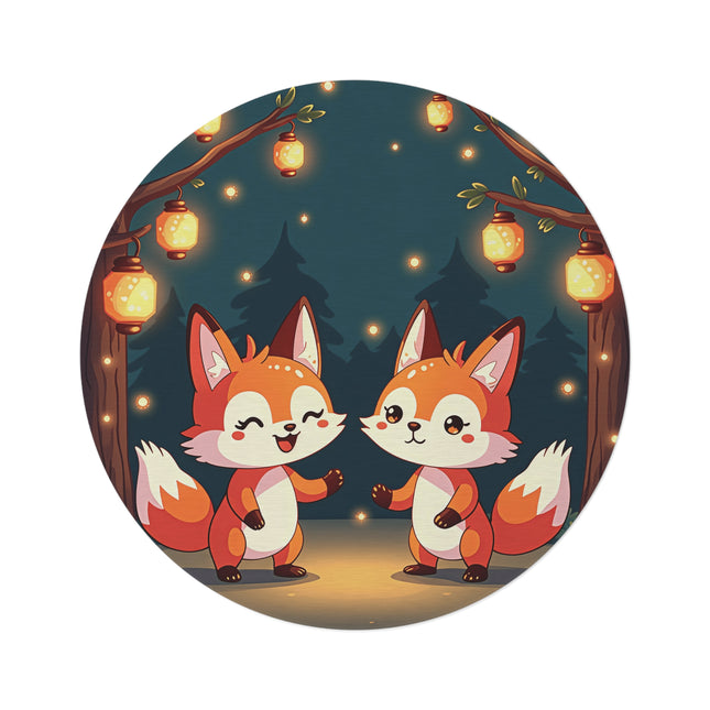 Runder Teppich mit niedlichem 2-Fuchs-Design 