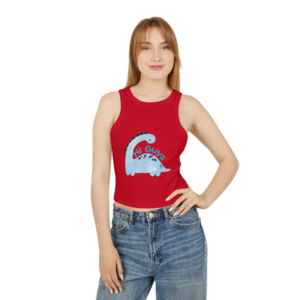 Hi Guys blue dino Graphic designed Women's Micro Rib Racer Tank Top