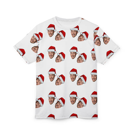 Christmas Face Pattern Tee — Personalized Santa Hat All-Over Print Shirt
