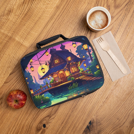 Lunchtasche mit wunderschönem Hausmotiv und Teichmotiv 