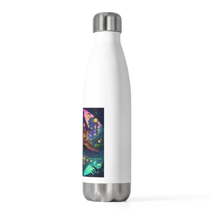 Isolierte Flasche mit wunderschönem Hausmotiv und Teichmotiv, 590 ml 