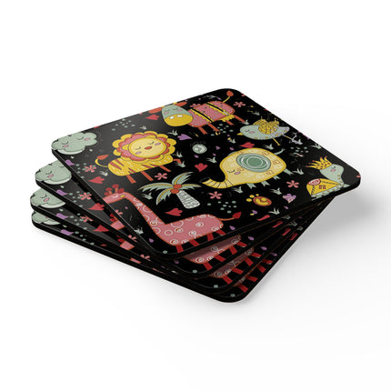Niedliches Untersetzer-Set aus Korkholz mit Tiermuster-Design