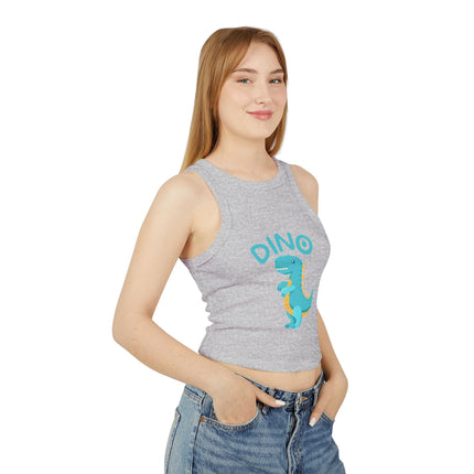 Blue Dino Graphic designed Women's Micro Rib Racer Tank Top