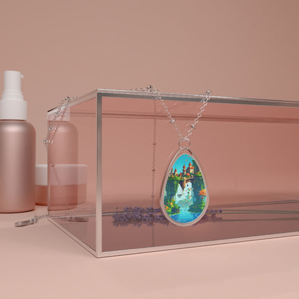 Wunderschöne ovale Halskette mit Insellandschaft-Design 