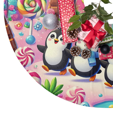 Cute Penguins in Candy World  design themed Christmas Tree Skirts