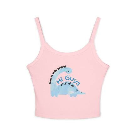 Hi Guys blue dino Graphic designed Women's Spaghetti Strap Tank Top