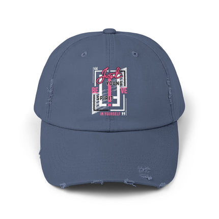 Unisex Distressed Cap mit Typografie-Motiven 