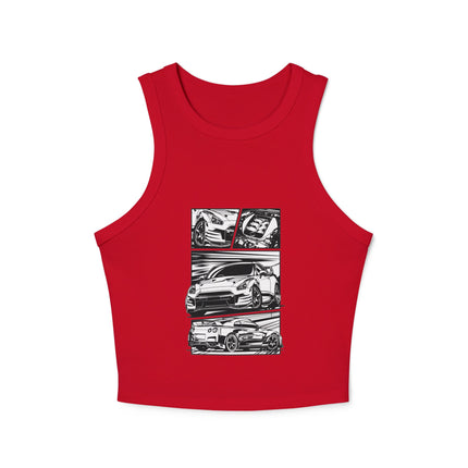 Damen Micro Rib Racer Tank Top mit Auto-Enthusiasten-Motiv
