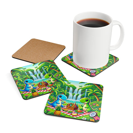 Niedliches Untersetzer-Set aus Korkholz mit 2 Dino-Motiven