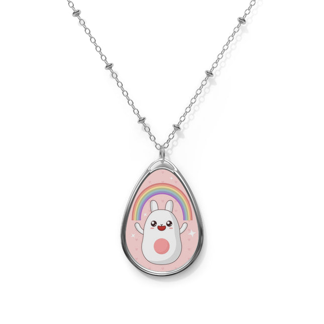 Niedlicher Hase mit Regenbogen-Design, ovale Halskette 