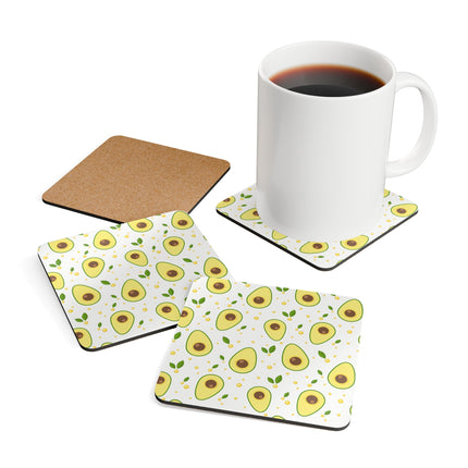Niedliches Untersetzer-Set aus Korkholz mit Avocado-Muster