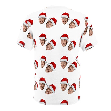 Christmas Face Pattern Tee — Personalized Santa Hat All-Over Print Shirt