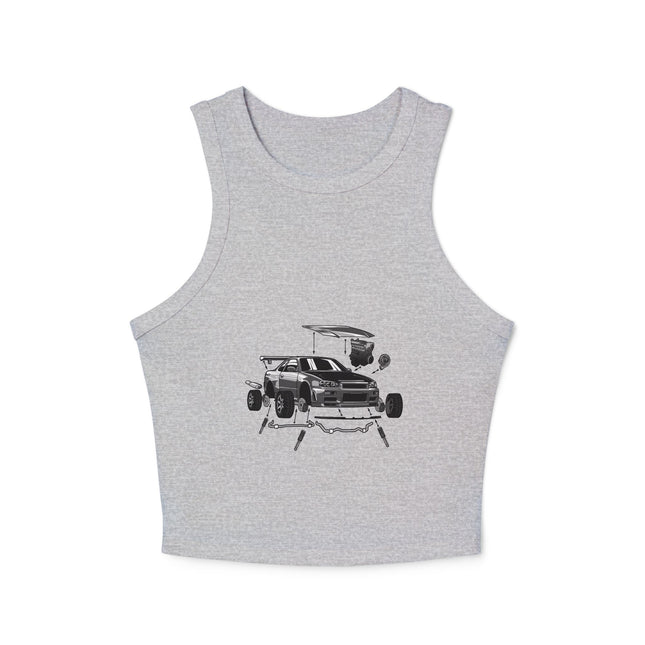 Damen Micro Rib Racer Tank Top mit Auto-Enthusiasten-Motiv