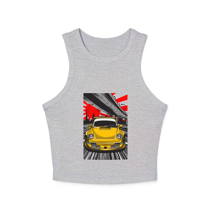 Damen Micro Rib Racer Tank Top mit Auto-Enthusiasten-Motiv