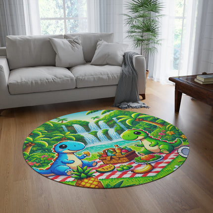 Niedlicher runder Teppich mit 2 Dino-Motiven 