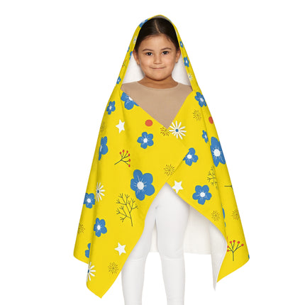 Yellow Floral Design themed Youth Hooded Towel