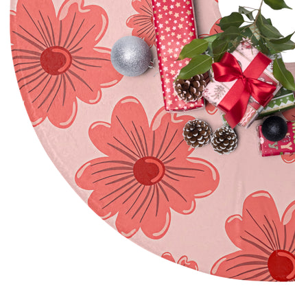 Cute Red Floral Pattern design themed Christmas Tree Skirts