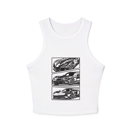 Damen Micro Rib Racer Tank Top mit Auto-Enthusiasten-Motiv