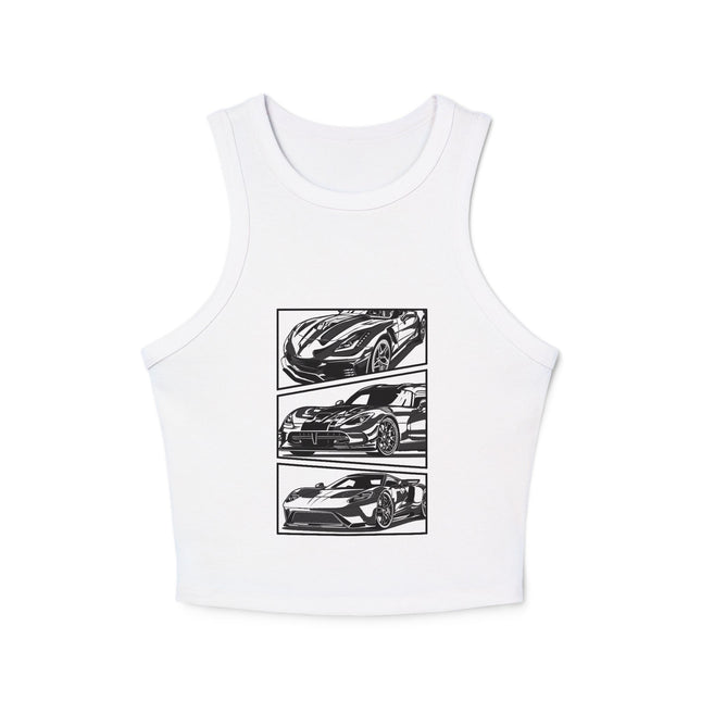 Damen Micro Rib Racer Tank Top mit Auto-Enthusiasten-Motiv