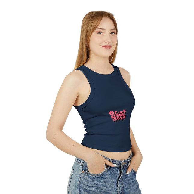 Damen Micro Rib Racer Tank Top mit Typografie-Motiven