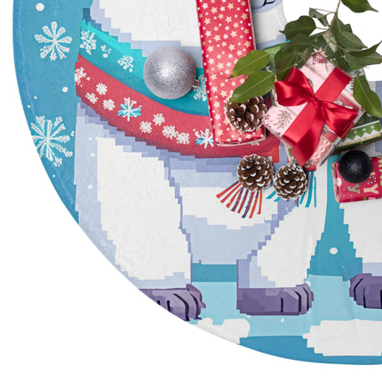 Cute 2 Polar Bear enjoys Snow design themed Christmas Tree Skirts