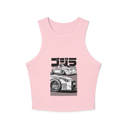 Damen Micro Rib Racer Tank Top mit Auto-Enthusiasten-Motiv
