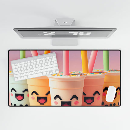 Schreibtischunterlagen mit Boba-Tee und Freunden, lächelndes Design 