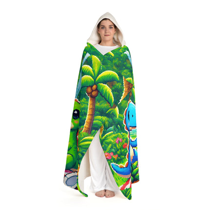 Süße Sherpa-Fleecedecke mit Kapuze und 2 Dino-Motiven 