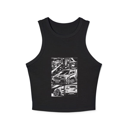 Damen Micro Rib Racer Tank Top mit Auto-Enthusiasten-Motiv