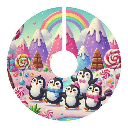 Cute Penguins in Candy World  design themed Christmas Tree Skirts